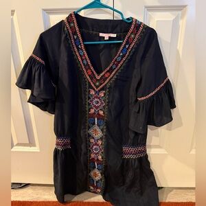 Calypso St. Barth Navy Dress with Colorful Embroidery